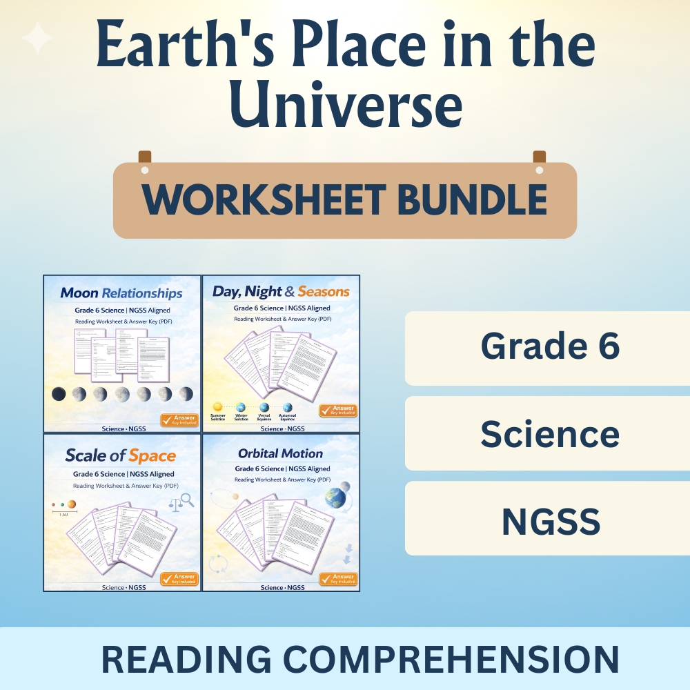 Grade 6 Science Unit Bundle | Space, Motion & Earth Cycles NGSS Worksheets — bundle cover