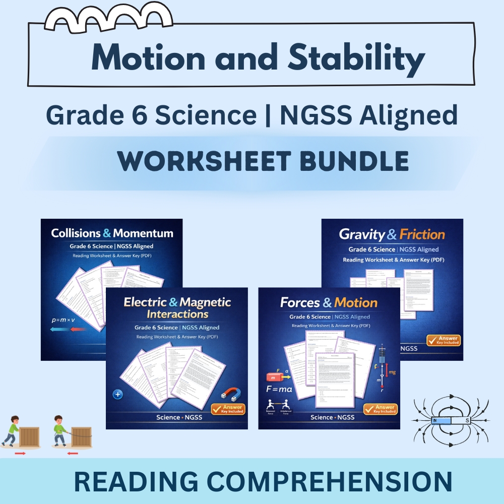 Grade 6 Science Unit Bundle | Forces, Motion & Interactions Worksheets (NGSS) — bundle cover