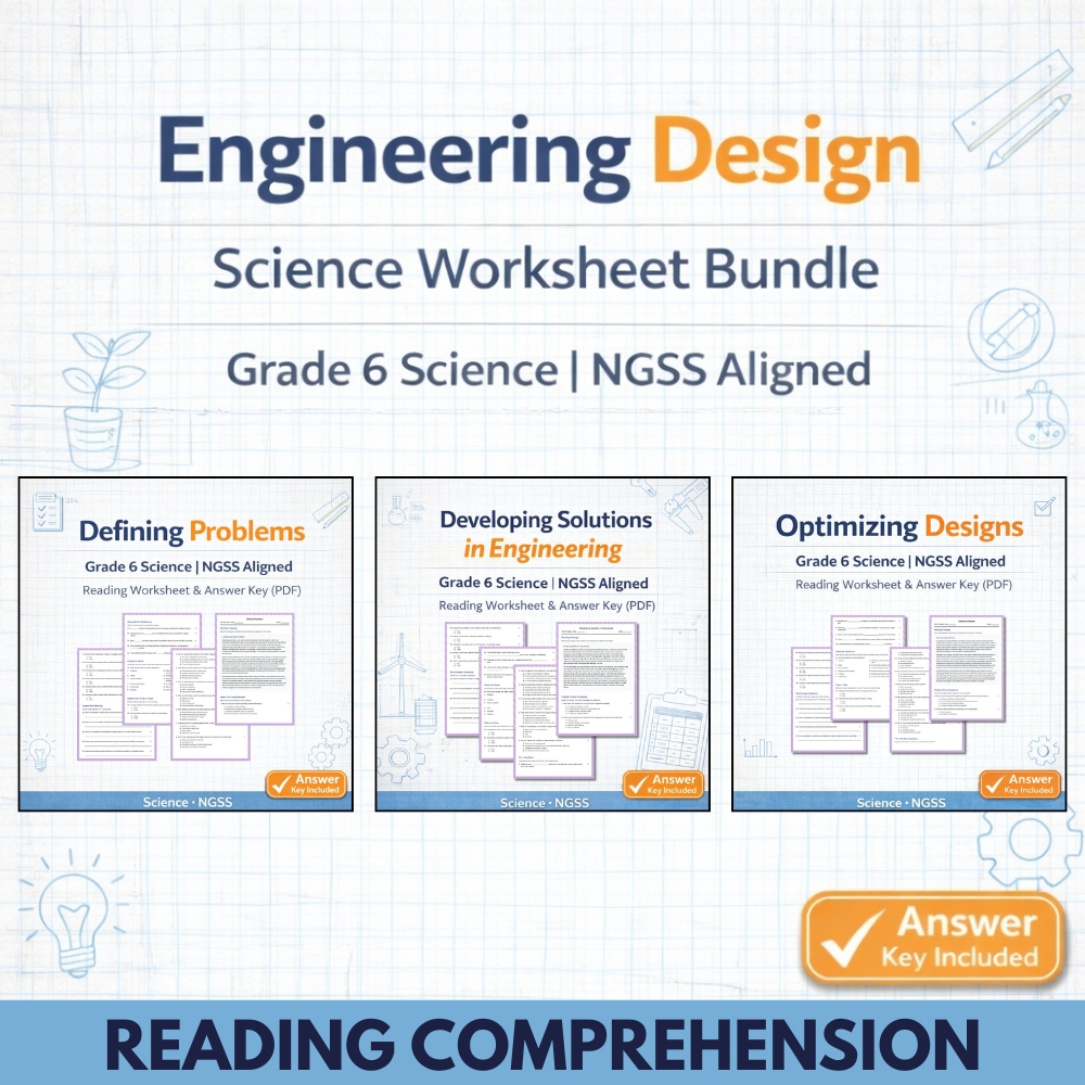 Grade 6 Science Unit Bundle | Engineering Design & Problem Solving Worksheets — bundle cover