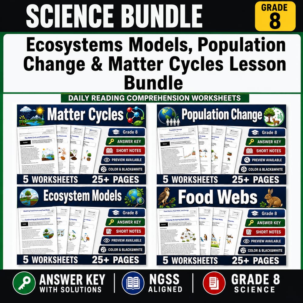 Ecosystems Models, Population Change & Matter Cycles Bundle | Grade 8 Science  — bundle cover