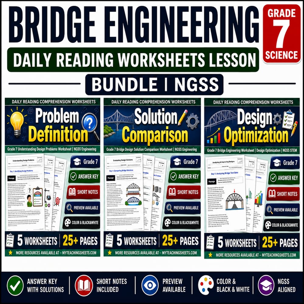 Bridge Engineering Grade 7 Science Daily Reading Worksheets Lesson Bundle | NGSS — bundle cover