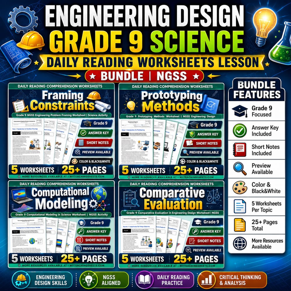 Engineering Design Grade 9 Science Daily Reading Worksheets Lesson Bundle | NGSS — bundle cover