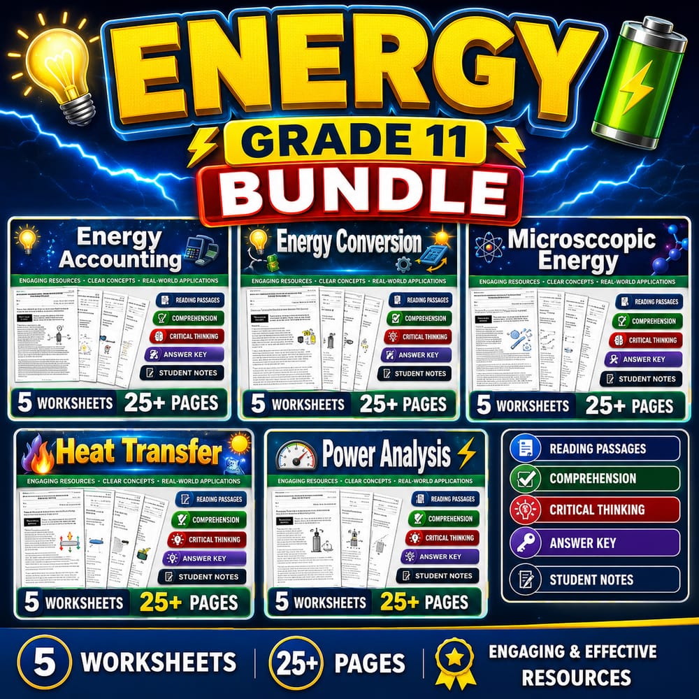 Energy Grade 11 Science Daily Reading Worksheets Lesson Bundle | NGSS — bundle cover