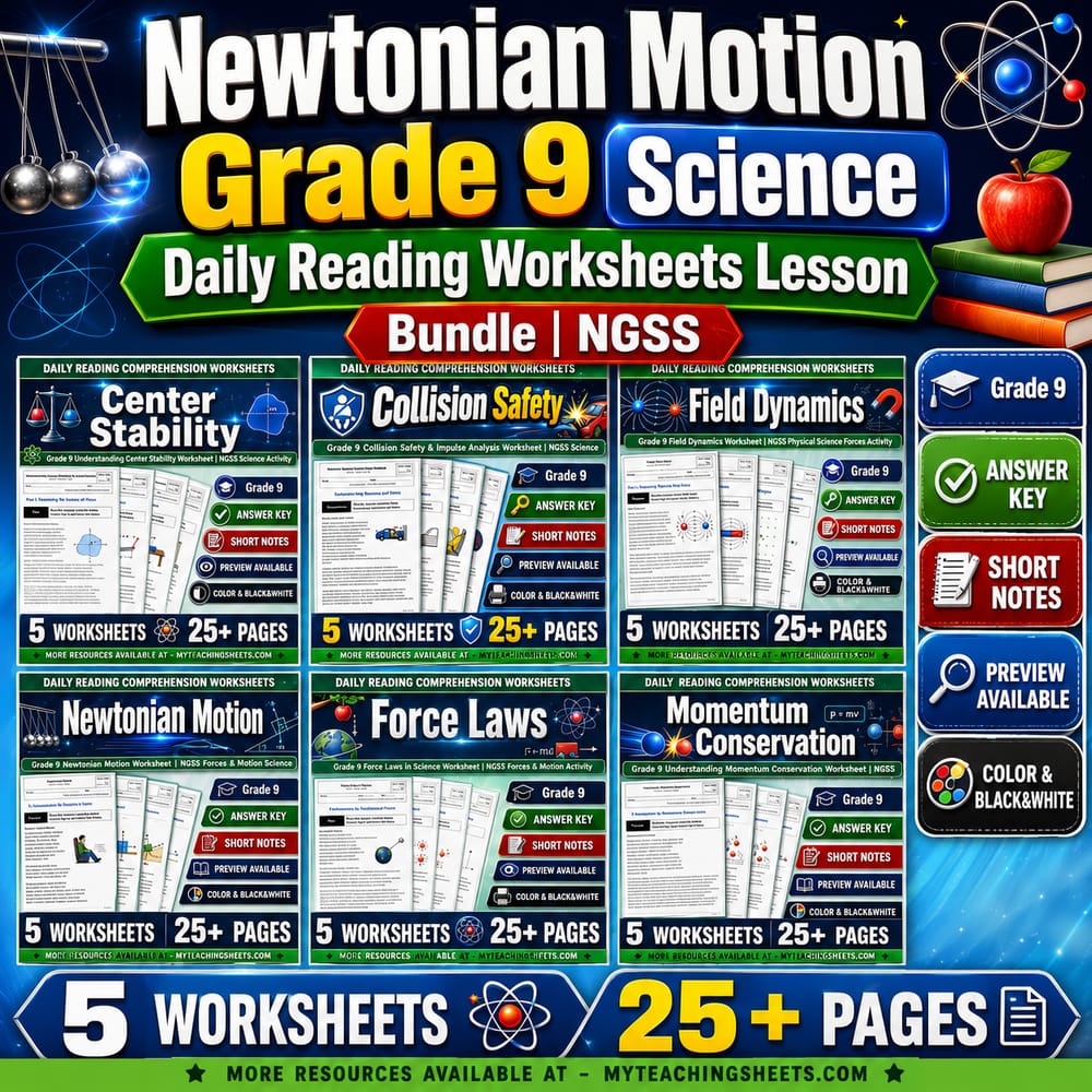Newtonian Motion Grade 9 Science Daily Reading Worksheets Lesson Bundle | NGSS — bundle cover