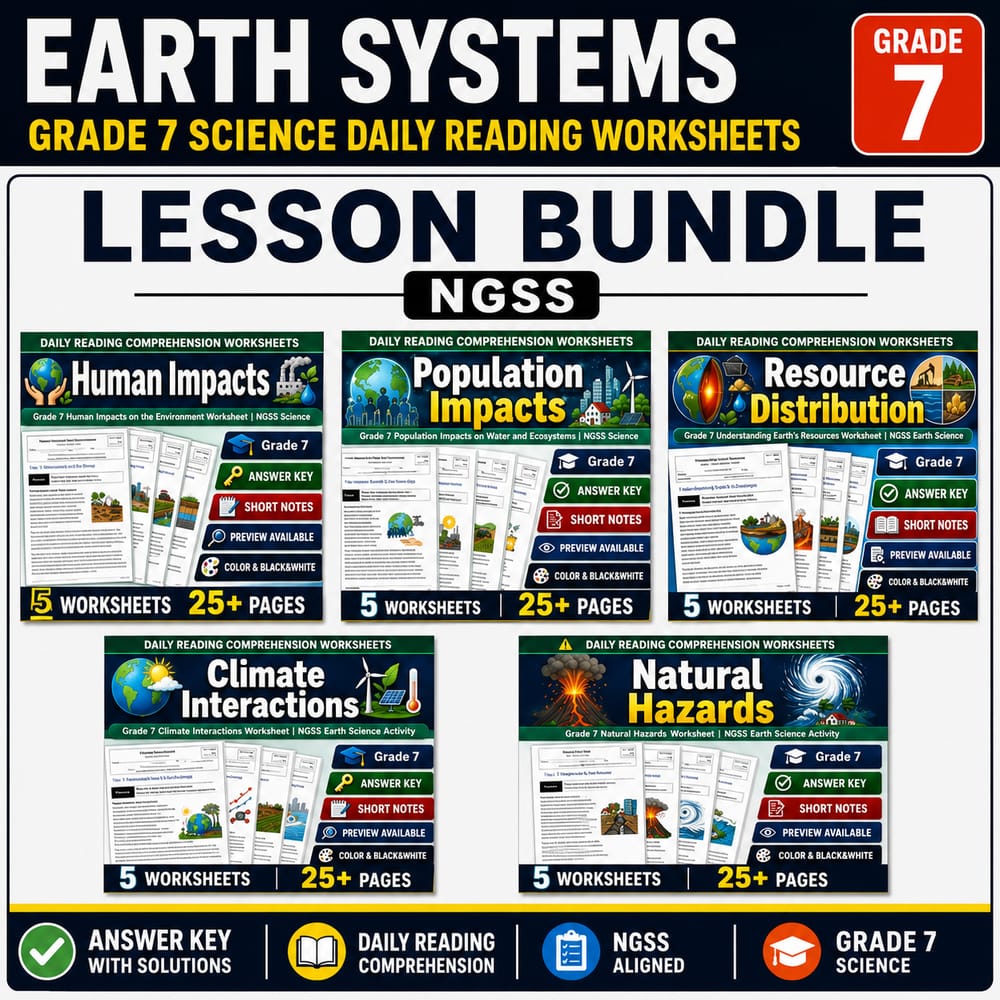 Earth Systems Grade 7 Science Daily Reading Worksheets Lesson Bundle | NGSS — bundle cover