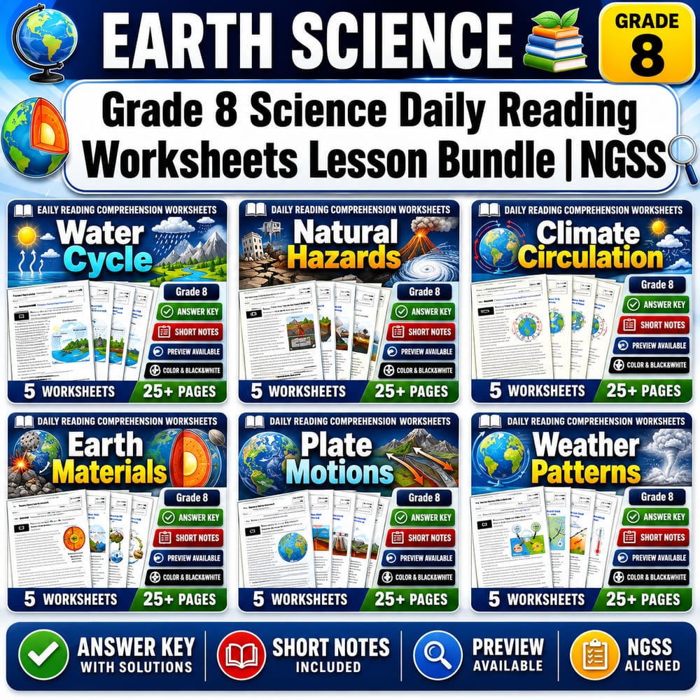 Earth Science Grade 8 Science Daily Reading Worksheets Lesson Bundle | NGSS — bundle cover