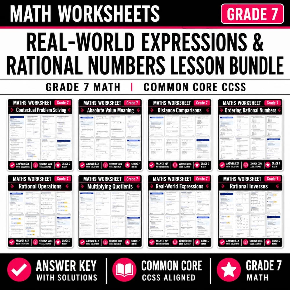 Real-World Expressions & Rational Numbers Bundle | Grade 7 Maths  — bundle cover