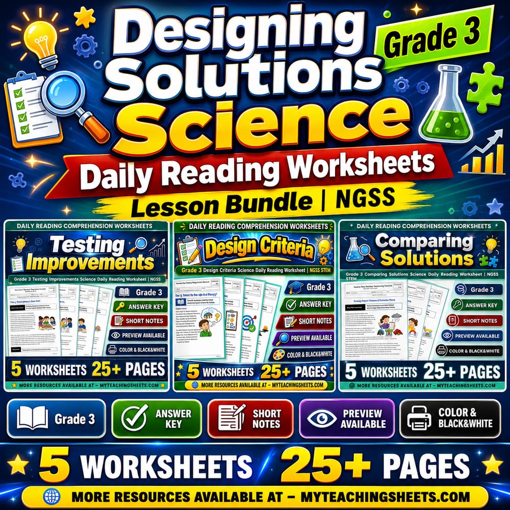 Designing Solutions Grade 3 Science Daily Reading Worksheets Lesson Bundle| NGSS — bundle cover