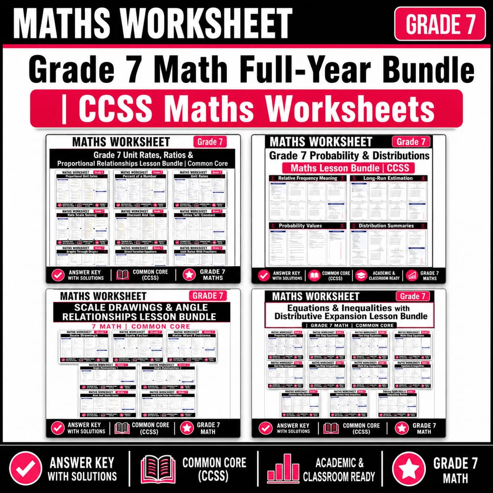 Grade 7 Math Full-Year Bundle | CCSS Math Worksheets for Practice — bundle cover