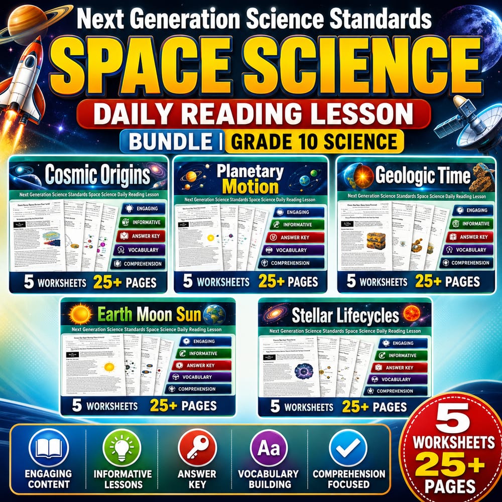 Next Generation Science Standards Space Science Daily Reading Bundle | Grade 10  — bundle cover