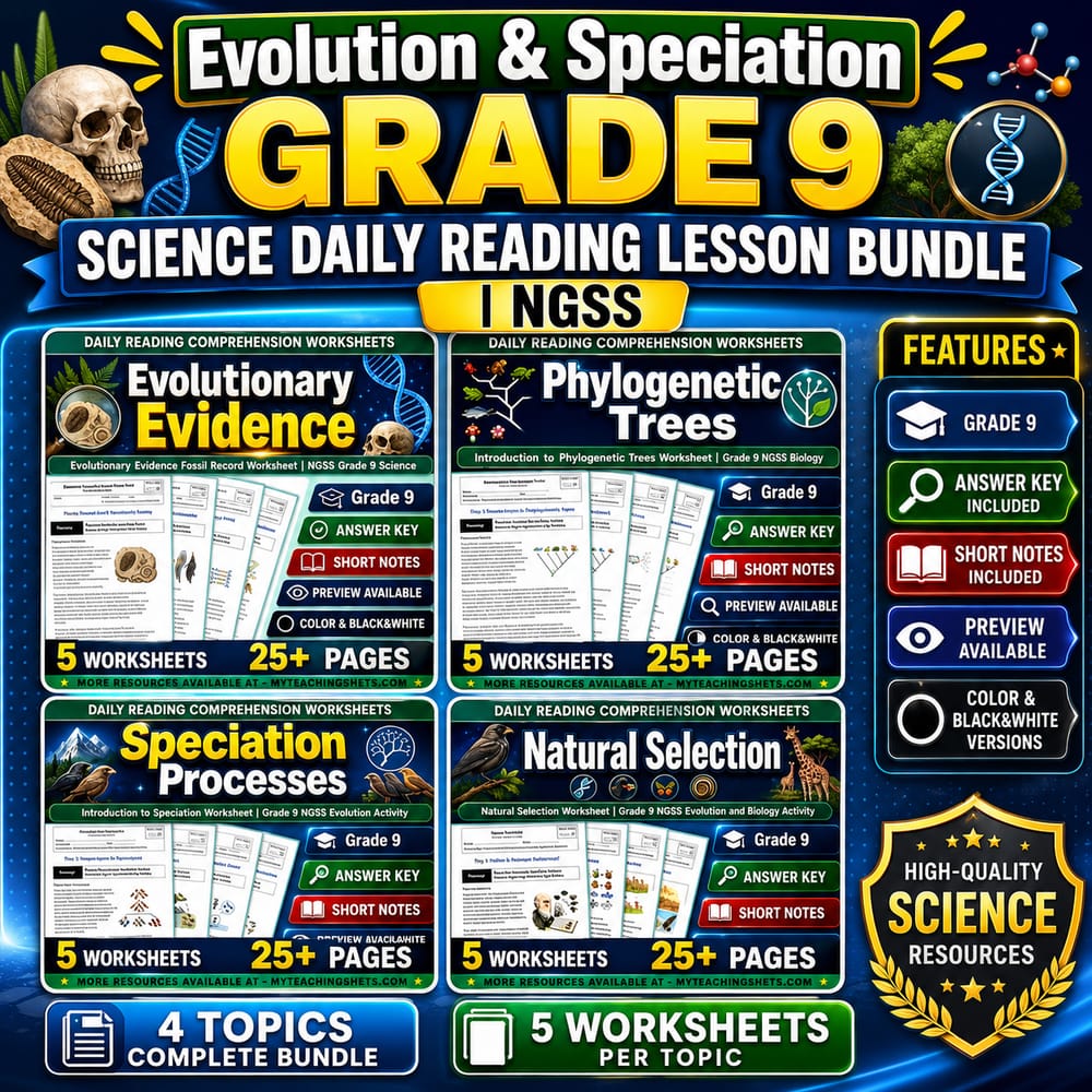 Evolution & Speciation Grade 9 Science Daily Reading Lesson Bundle | NGSS — bundle cover