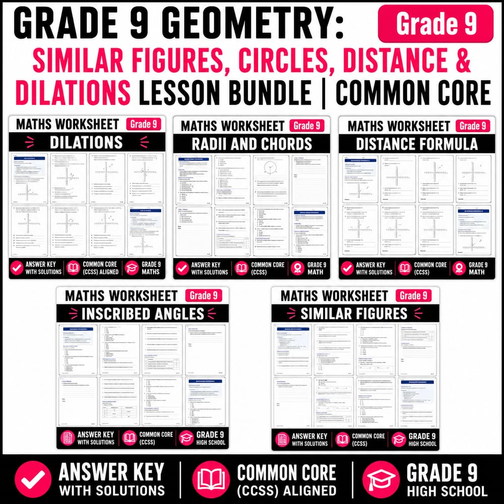 Grade 9 Geometry: Similar Figures, Circles, Distance & Dilations Lesson Bundle  — bundle cover