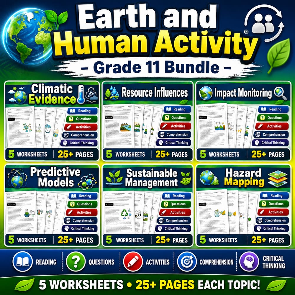 Earth and Human Activity Grade 11 Science Daily Reading Worksheets Bundle | NGSS — bundle cover