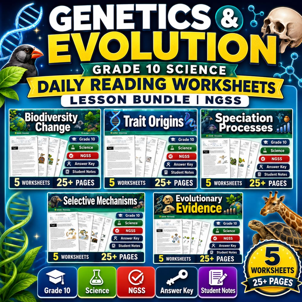 Genetics & Evolution Grade 10 Science Worksheets Lesson Bundle | NGSS — bundle cover