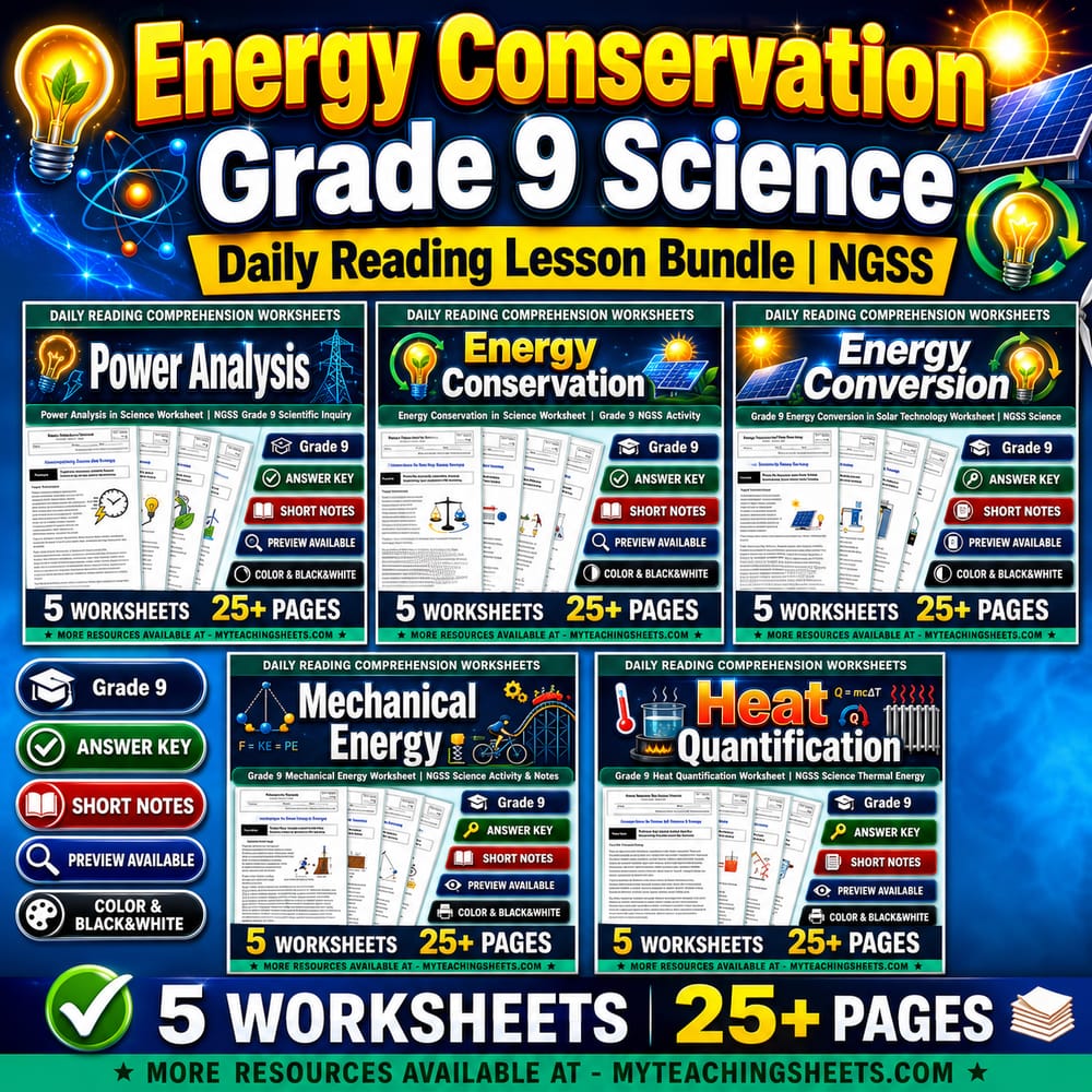 Energy Conservation Grade 9 Science Daily Reading Lesson Bundle | NGSS — bundle cover