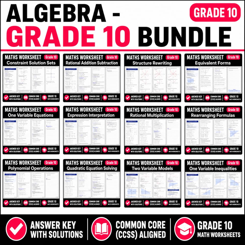Grade 10 Algebra Lesson Bundle | Math CCSS Expressions & Equations — bundle cover