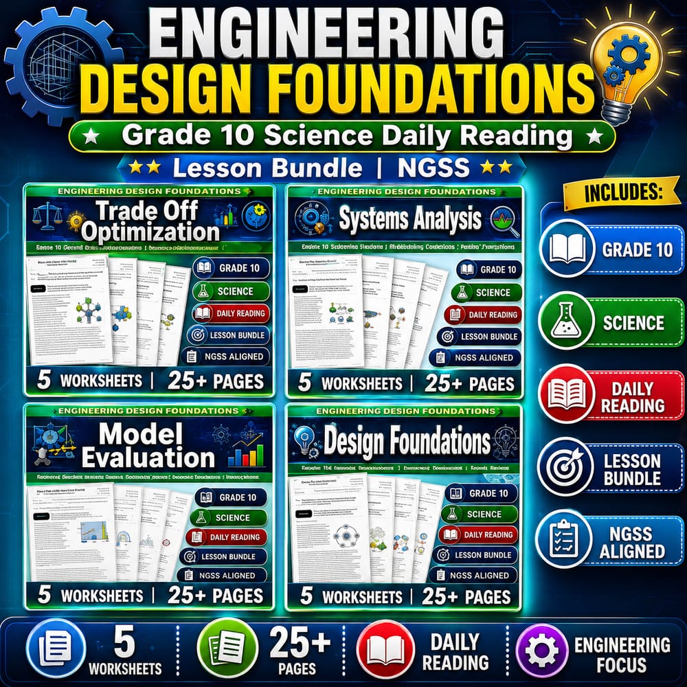 Engineering Design Foundations Grade 10 Science Daily Reading Bundle | NGSS — bundle cover