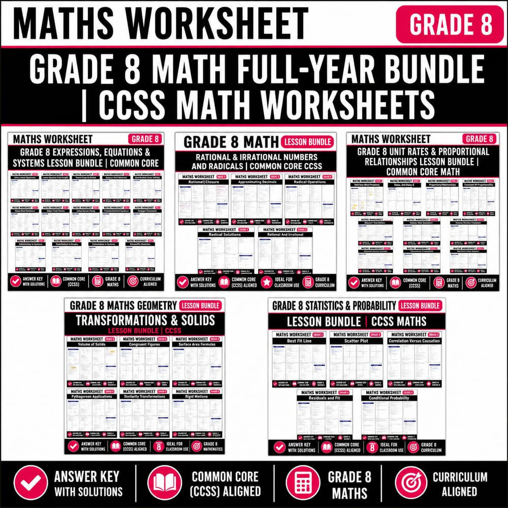 Grade 8 Math Full-Year Bundle | CCSS Math Worksheets — bundle cover