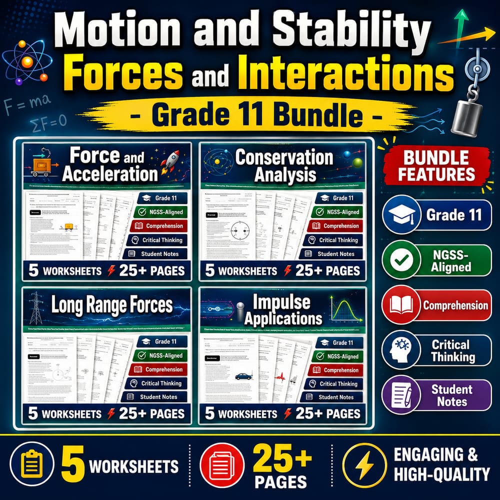 Motion Stability Forces G11 Science Daily Reading Worksheets Lesson Bundle |NGSS — bundle cover