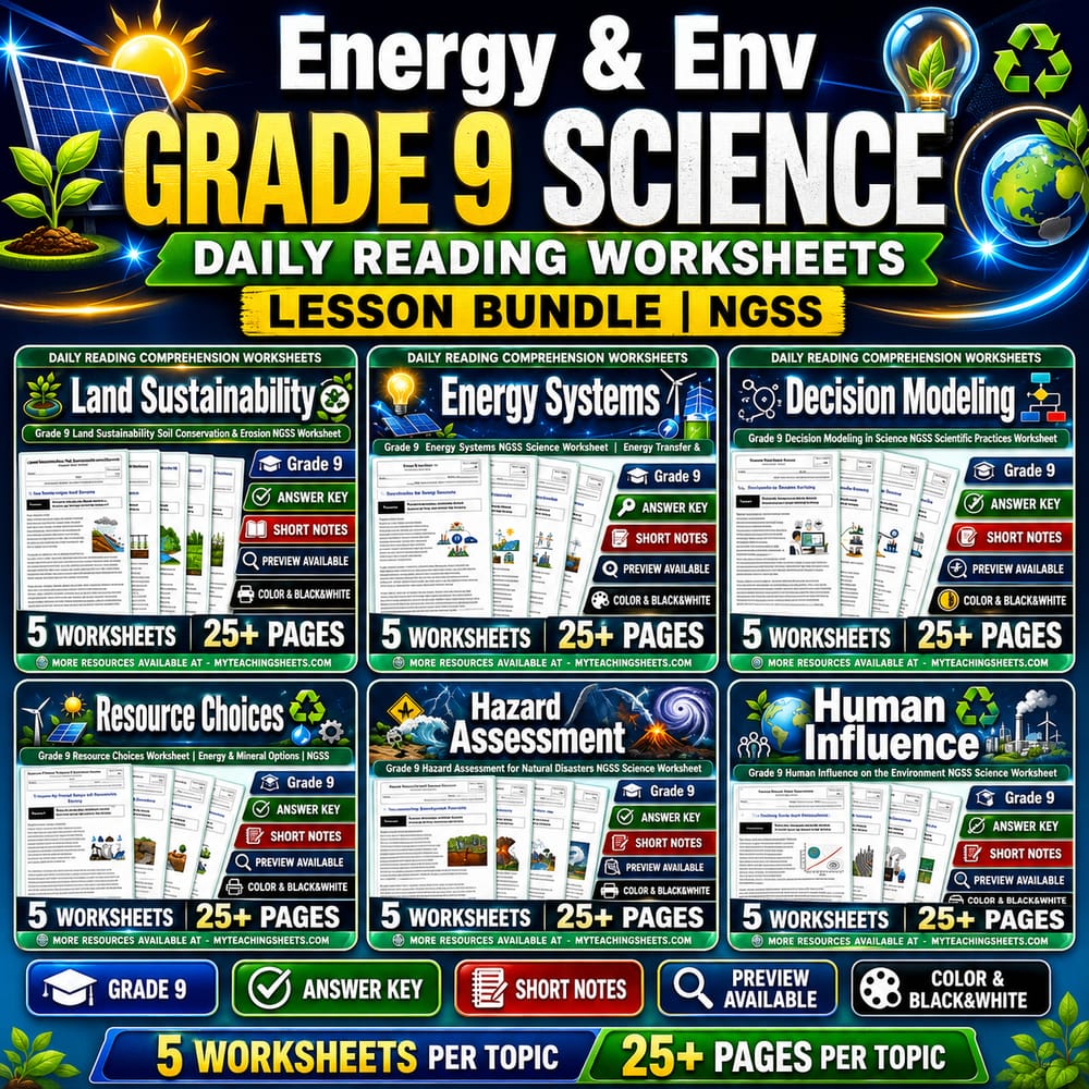 Energy & Env Grade 9 Science Daily Reading Worksheets Lesson Bundle | NGSS — bundle cover