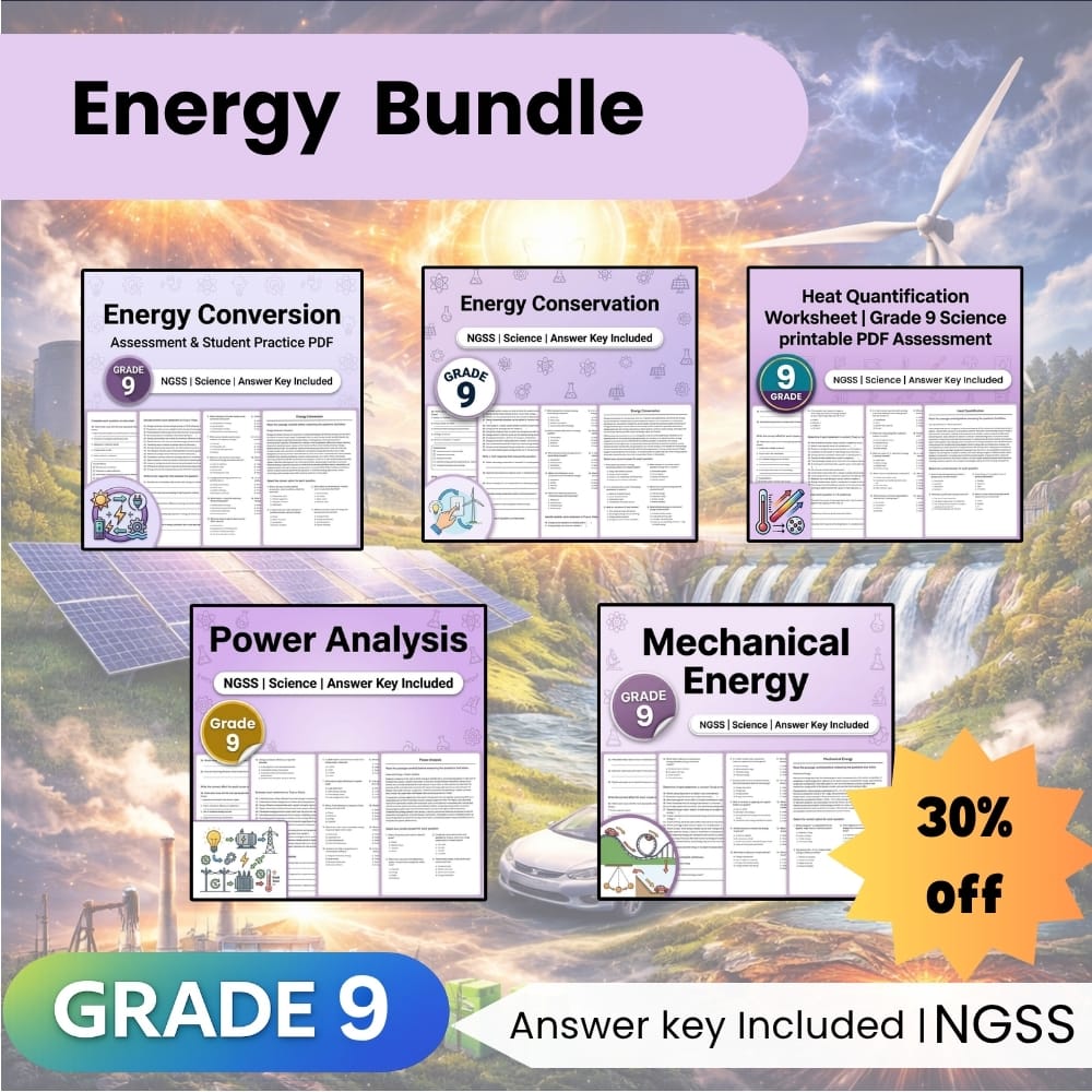 Grade 9 Science Energy Bundle | NGSS Lesson Worksheets — bundle cover
