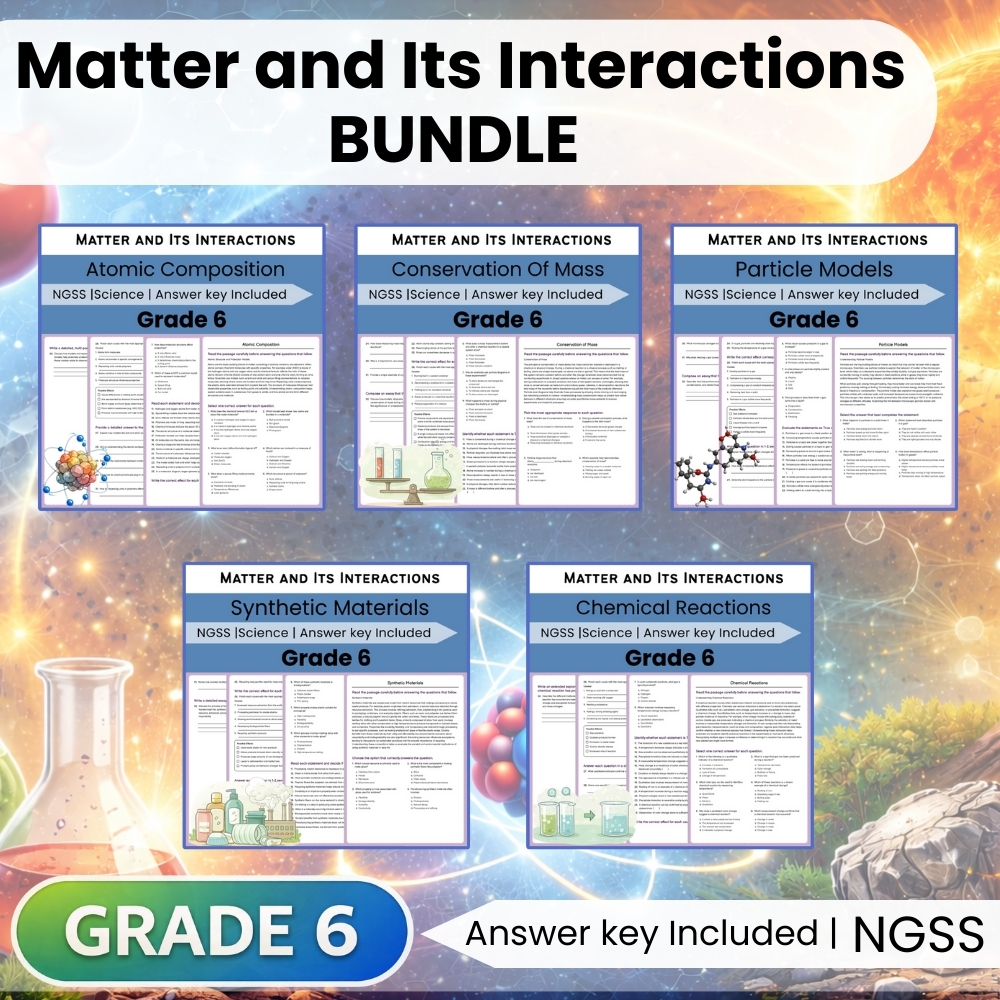 Grade 6 Science | Matter and Its Interactions NGSS Unit Bundle - Assessments & Worksheets — bundle cover