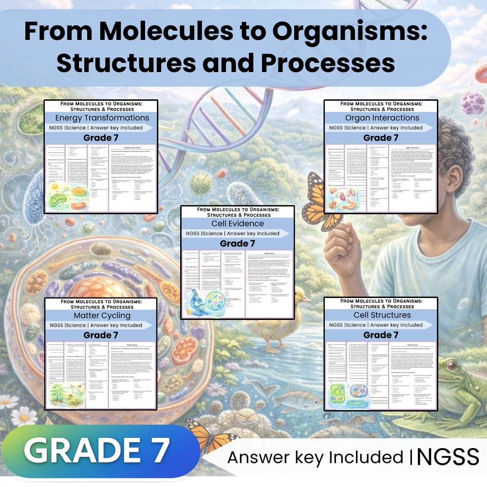 Grade 7 Science Lesson Bundle | From Molecules to Organisms NGSS — bundle cover