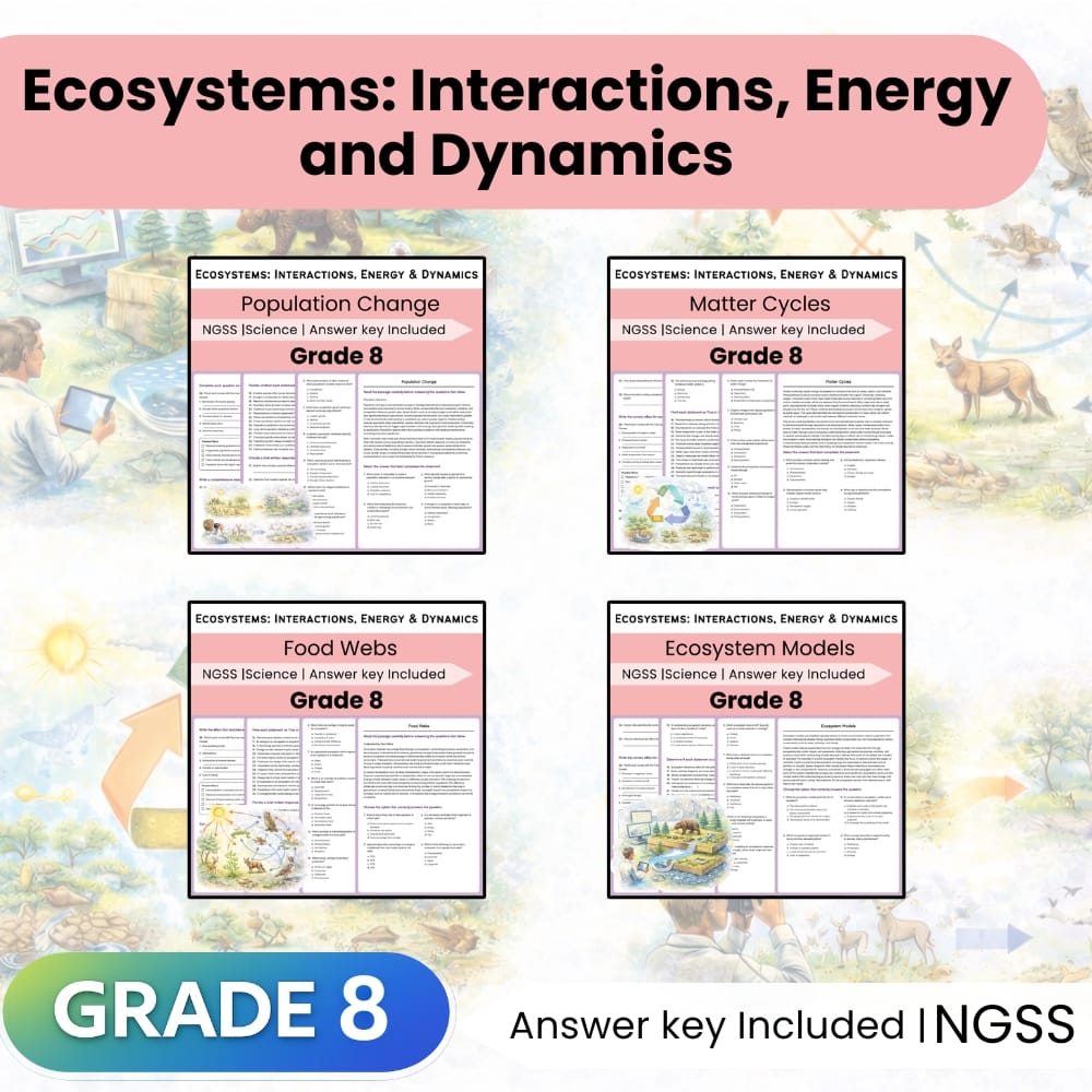 Grade 8 Science Ecosystems Lesson Bundle: Interactions, Energy & Dynamics — bundle cover