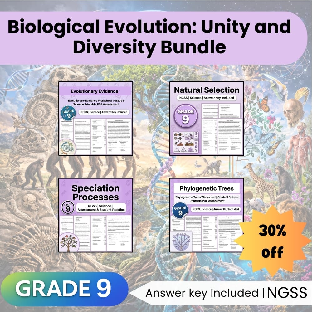 Grade 9 Biological Evolution Lesson Bundle for NGSS Science — bundle cover