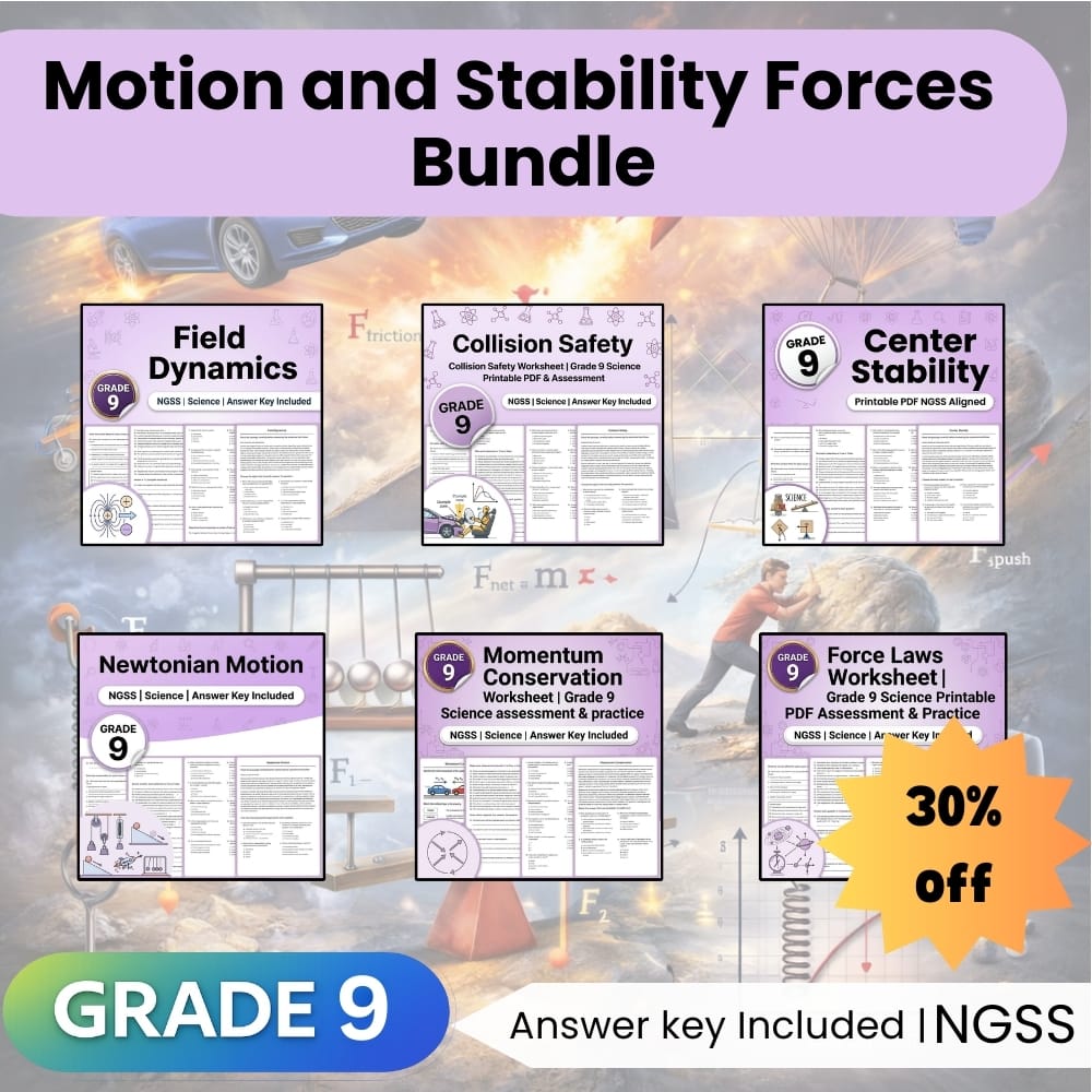 Grade 9 Science: Motion and Stability Forces and Interactions Lesson Bundle — bundle cover