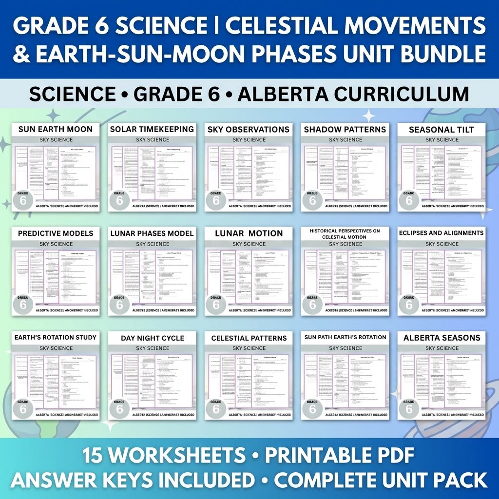 Grade 6 Science | Celestial & Space Phenomena UNIT Worksheet Bundle (Assessment & Practice) — bundle cover