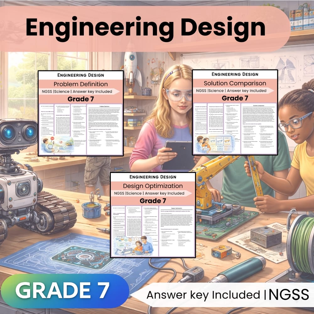 Grade 7 Science NGSS Engineering Design Lesson Bundle | Worksheets — bundle cover