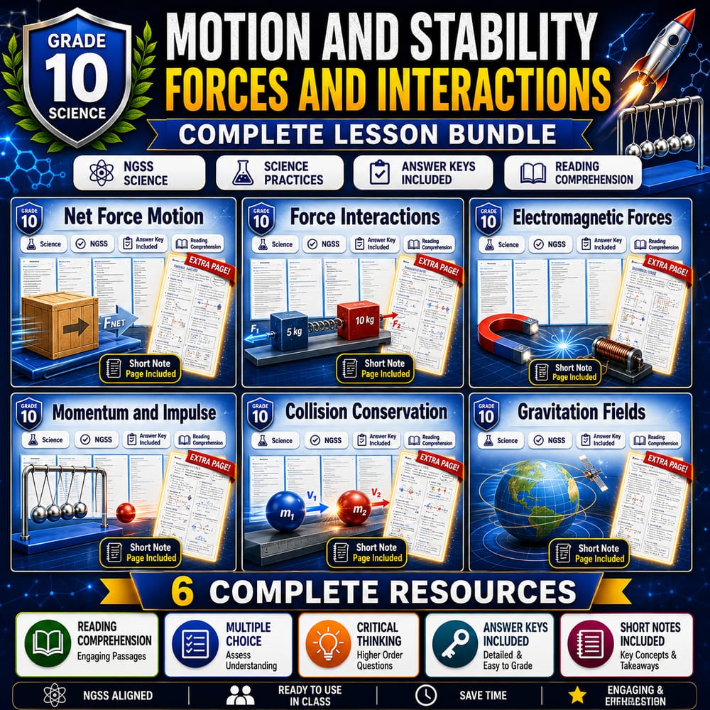 Motion and Stability Forces and Interactions Lesson Bundle | Grade 10 Science | NGSS — bundle cover