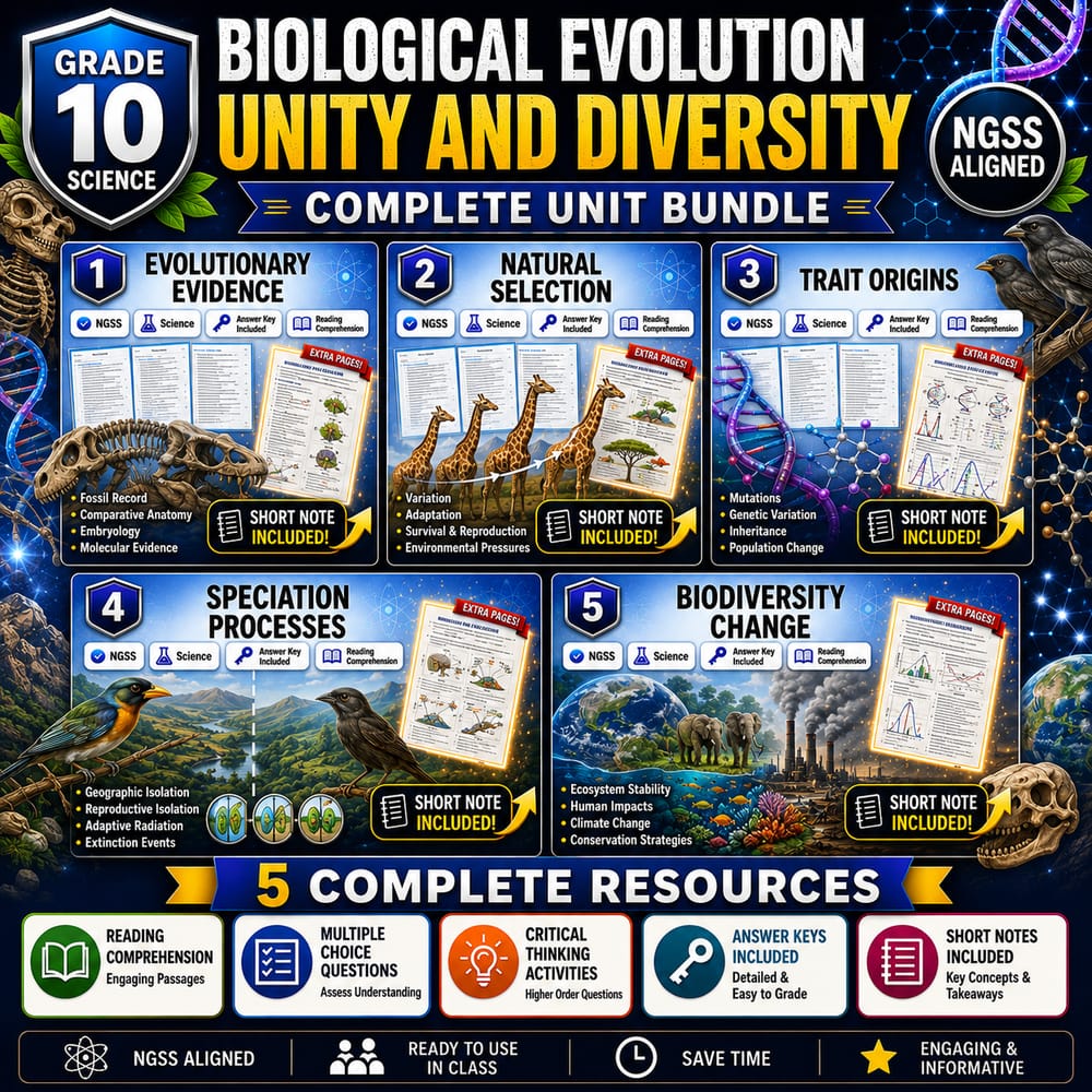 Biological Evolution: Unity and Diversity Lesson Bundle | Grade 10 Science | NGSS — bundle cover