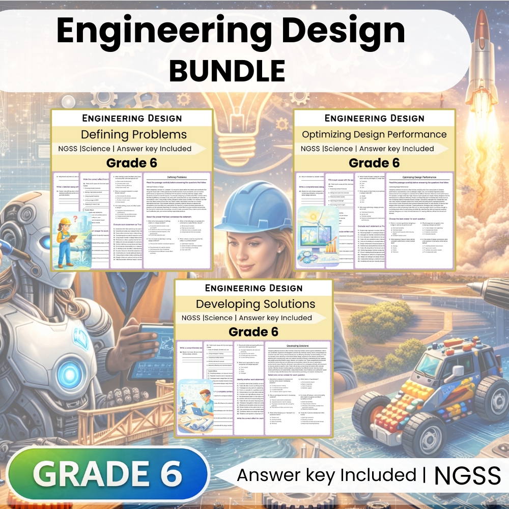 Grade 6 Science NGSS Engineering Design Unit Bundle | Problem Solving Worksheets — bundle cover