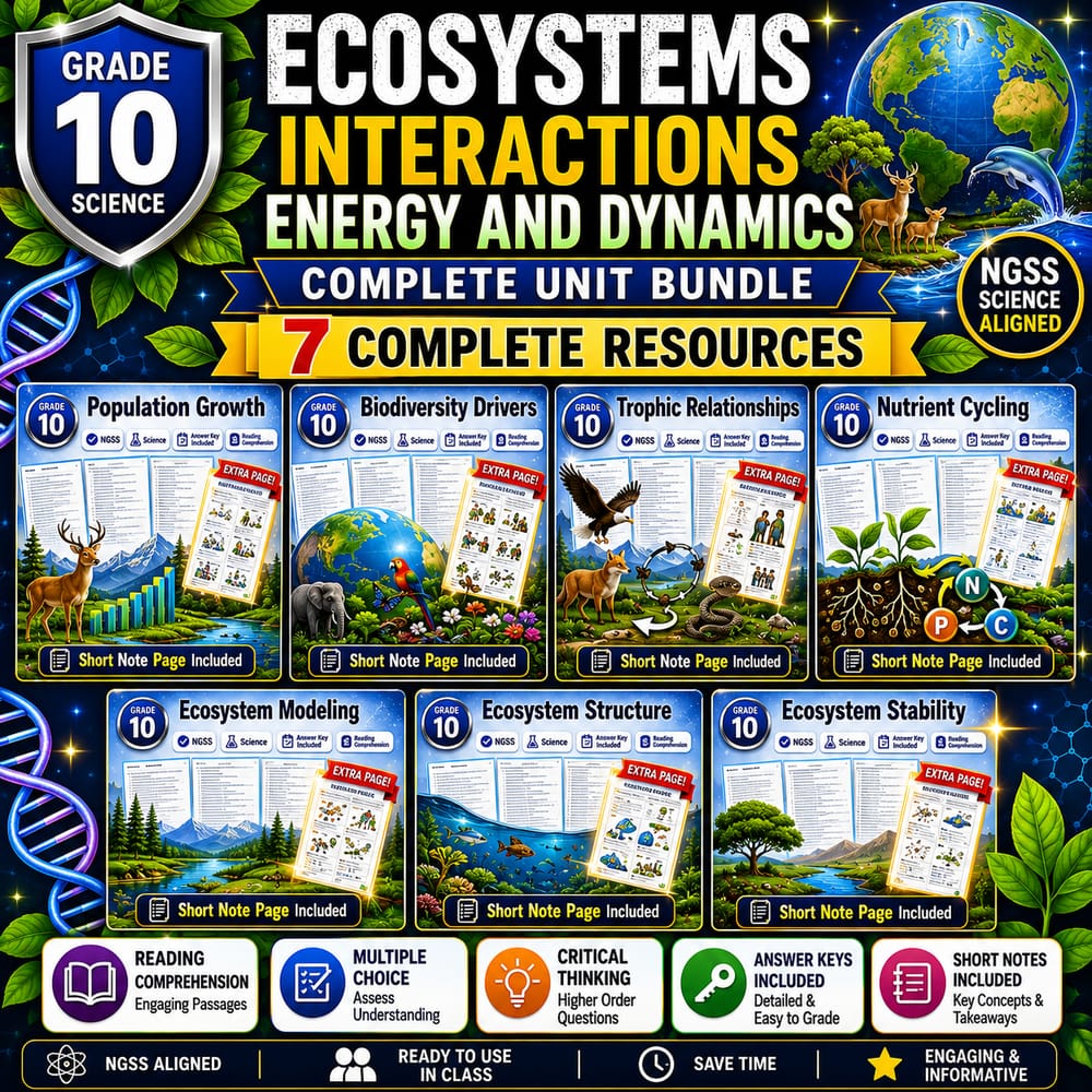 Grade 10 Ecosystem Dynamics Lesson Bundle | NGSS Science Ecology — bundle cover