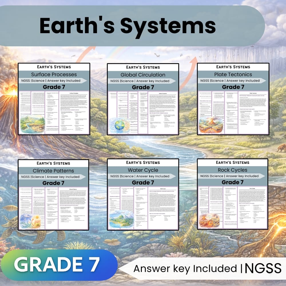Grade 7 Science Earth's Systems Lesson Bundle | NGSS Worksheets — bundle cover