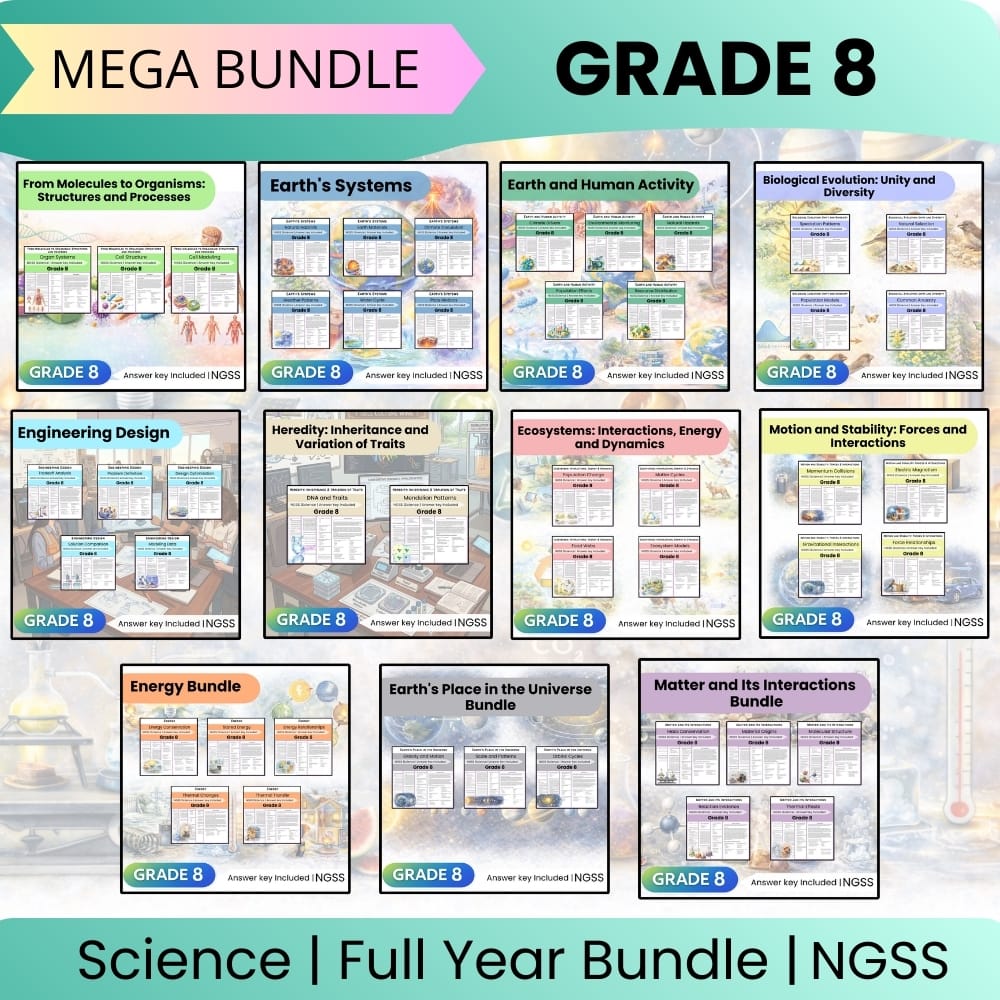 Grade 8 Science NGSS Full Year Bundle | Complete STEM Curriculum — bundle cover