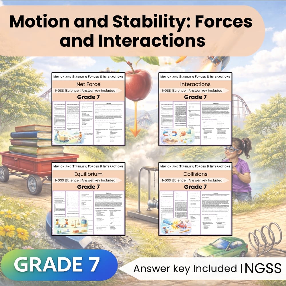 Grade 7 Science Lesson Bundle | Motion and Stability: Forces and Interactions — bundle cover