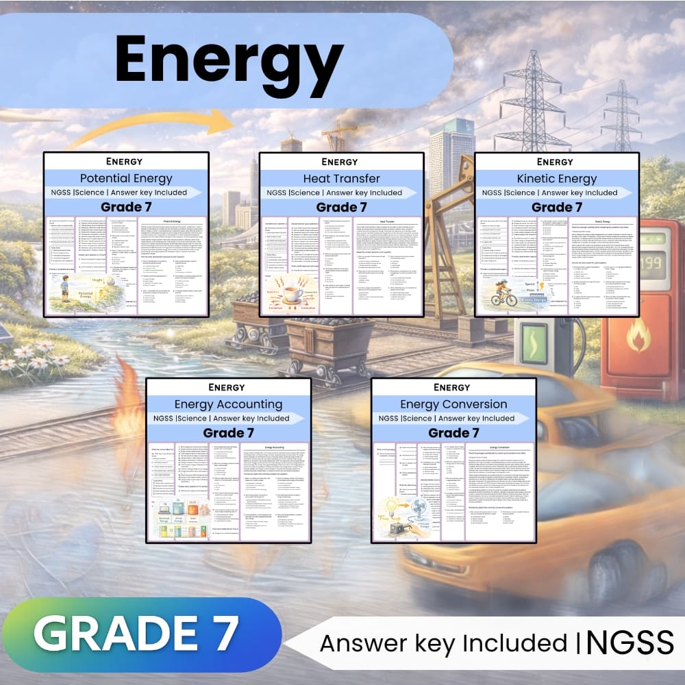 Grade 7 Science NSGS Energy Lesson Bundle | Worksheets & Assessments — bundle cover