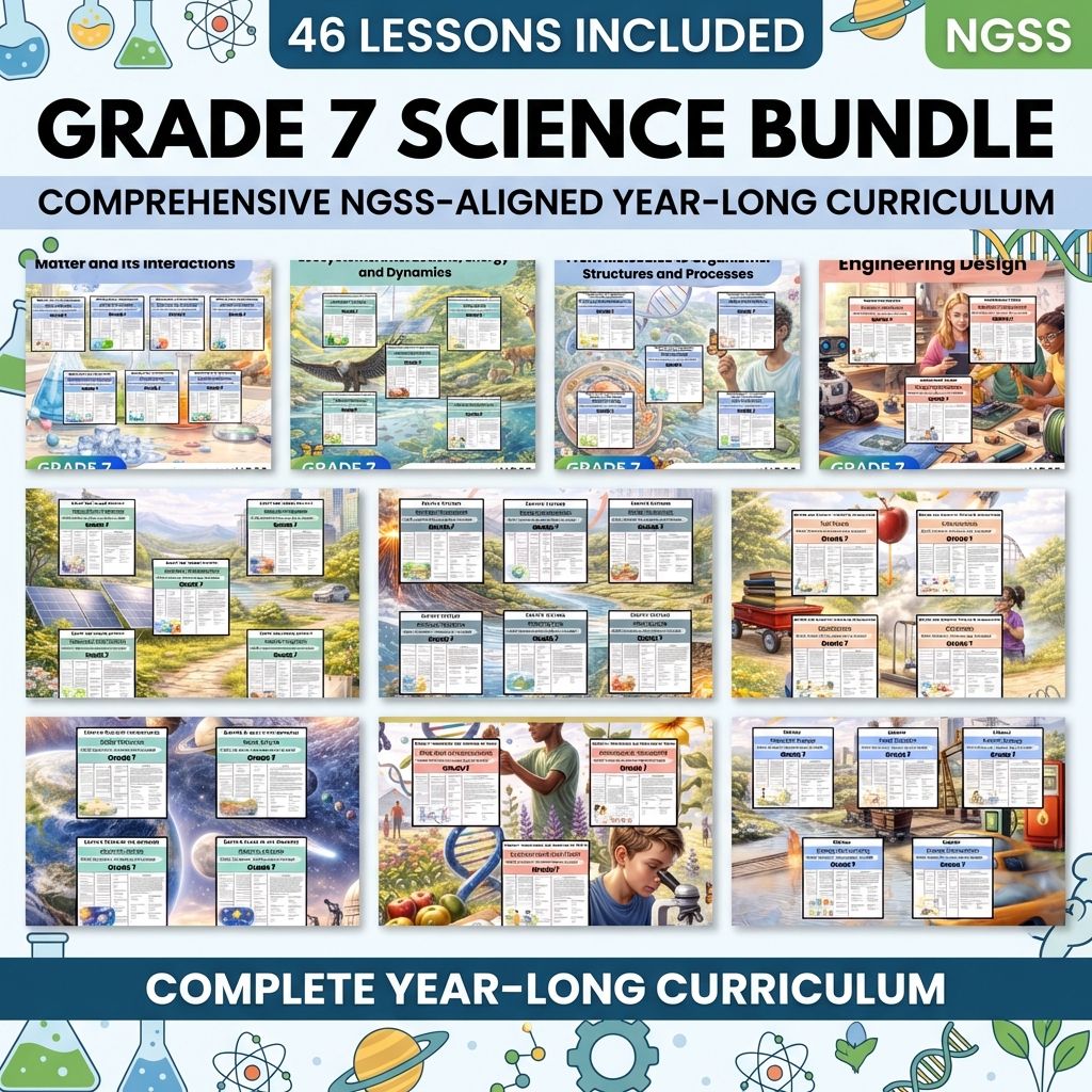 Grade 7 Science NGSS Full Year Bundle | Comprehensive Worksheet Pack — bundle cover
