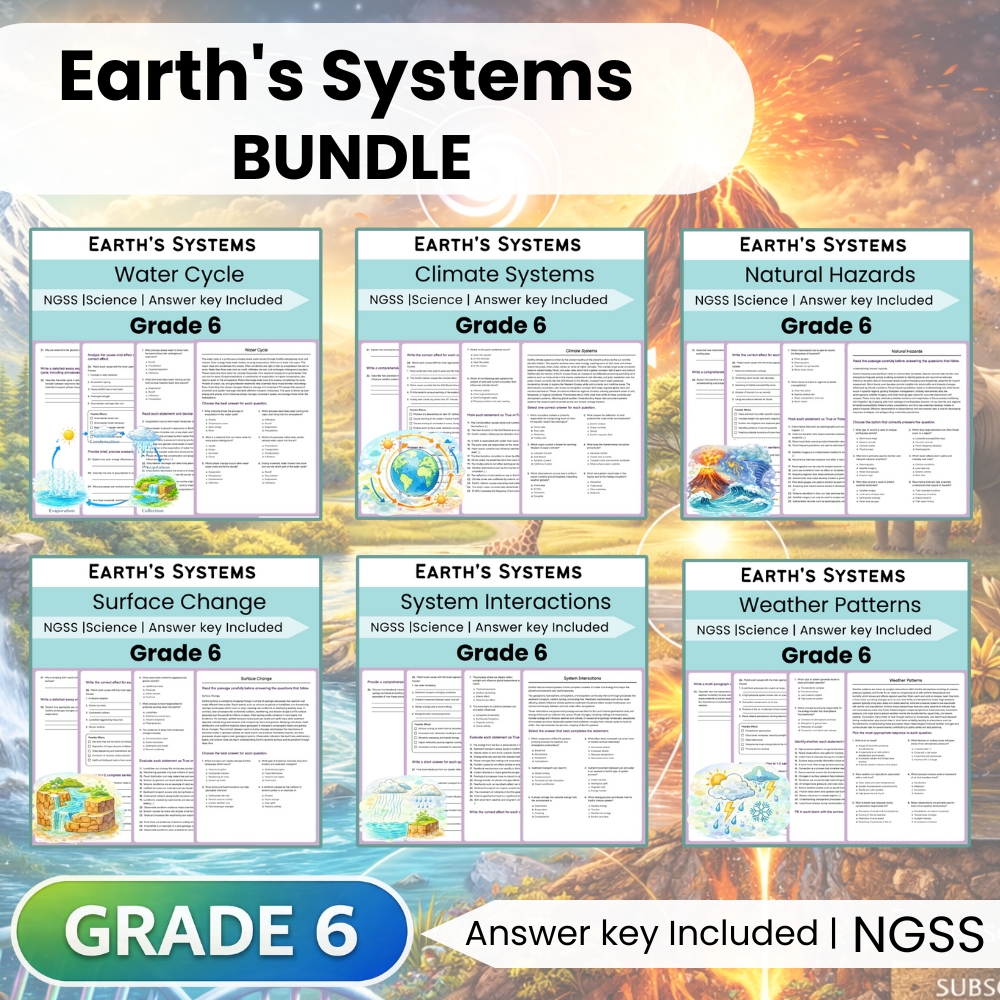 Grade 6 Science | Earth's Systems Unit Worksheet Bundle (NGSS Aligned) — bundle cover