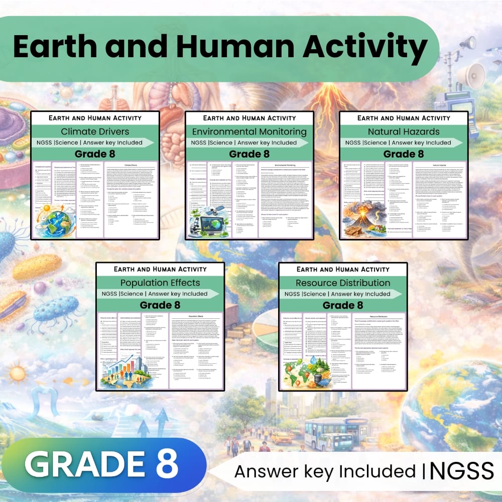 Grade 8 Science Earth and Human Activity Lesson Bundle NGSS — bundle cover