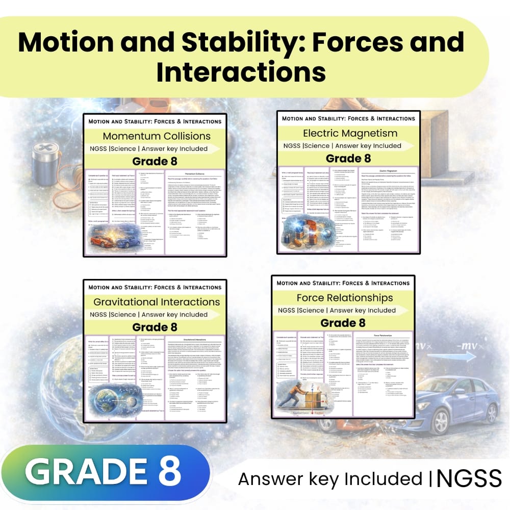 Grade 8 Science Motion and Stability: Forces and Interactions Lesson Bundle — bundle cover