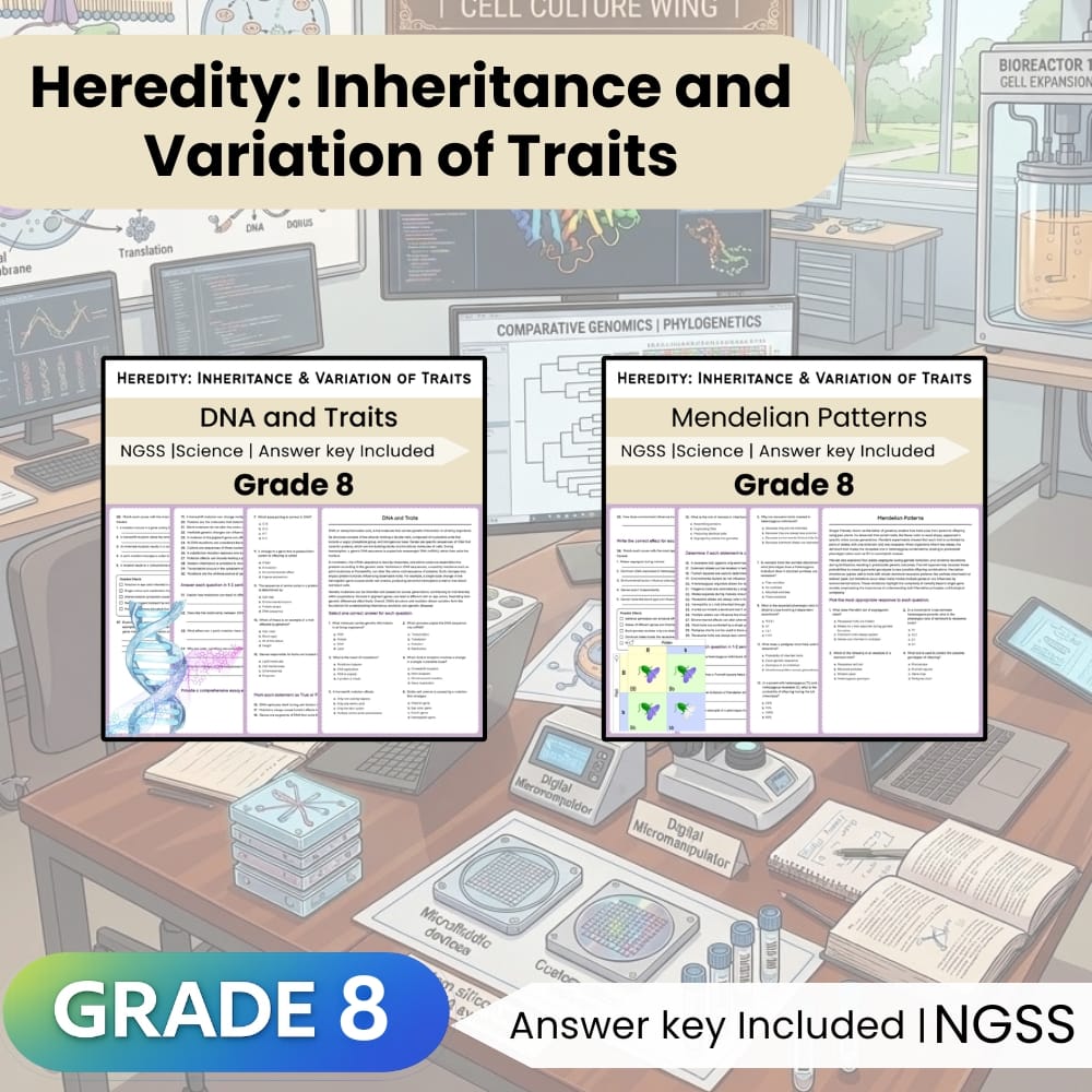Grade 8 Heredity Lesson Bundle | Inheritance and Trait Variation NGSS — bundle cover