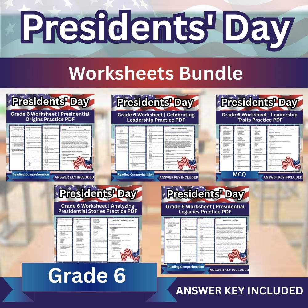 Grade 6 Seasonal | Presidential Leadership & History Worksheet Bundle (Answer Key Included) — bundle cover