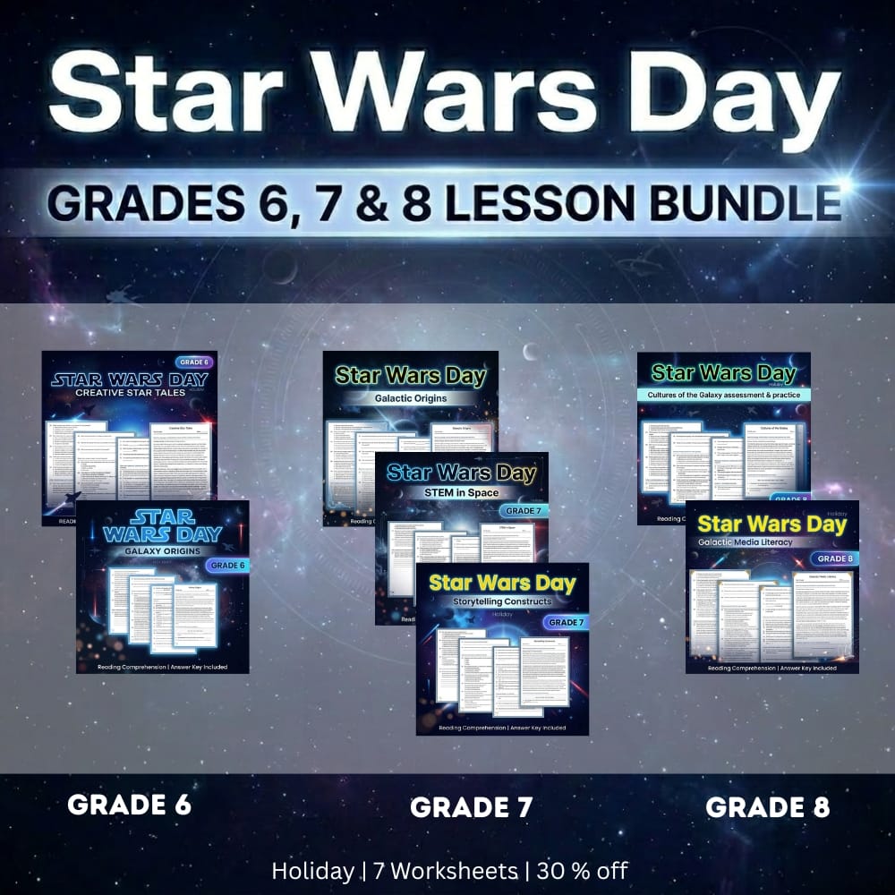 Grade 6 - 8 Holiday Science STEM in Space Unit Bundle - NGSS: 7 Worksheets — bundle cover