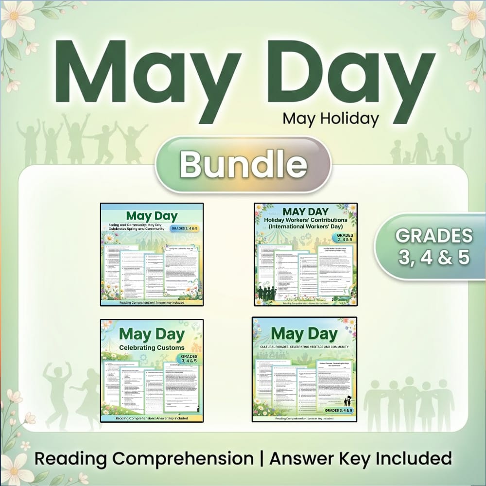 Grade 3- 5 Holiday Celebrations: Social Studies Custom Bundle (CCSS) | 4 Worksheets — bundle cover