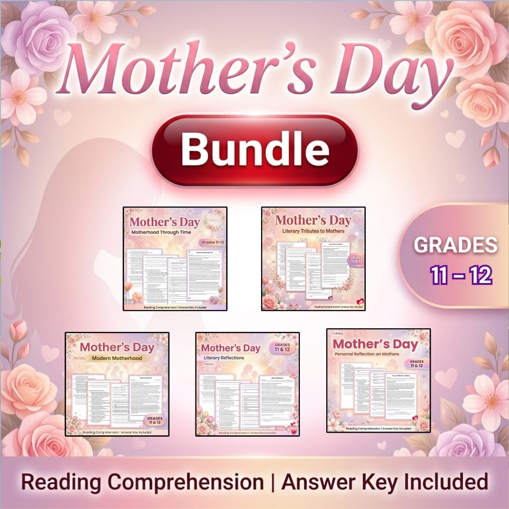 Grades 11 - 12 Holiday Mothers Literary Reflections ELA Lesson Bundle  — bundle cover