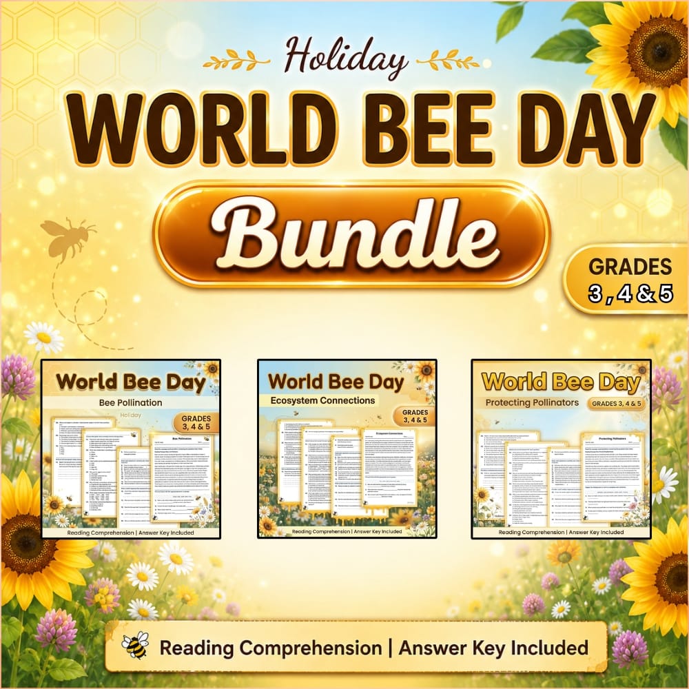 Grades 3- 5 Pollinators & Ecosystem Connections Holiday Custom Bundle NGSS Worksheets — bundle cover